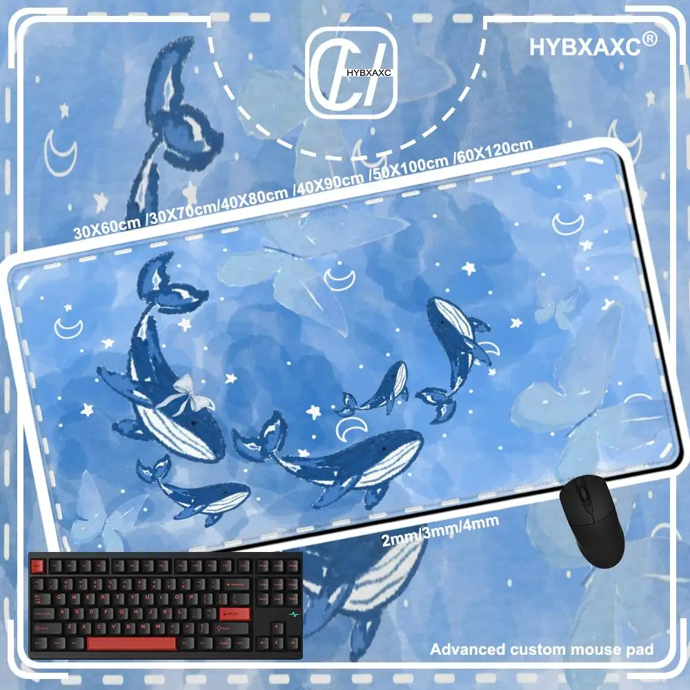 HYBXAXC Large Dolphin Whale Mouse Pad XXL Rectangular Mat Ocean Art Poster Style Office Accessorys Keyboard PC Rubber 900x400mm