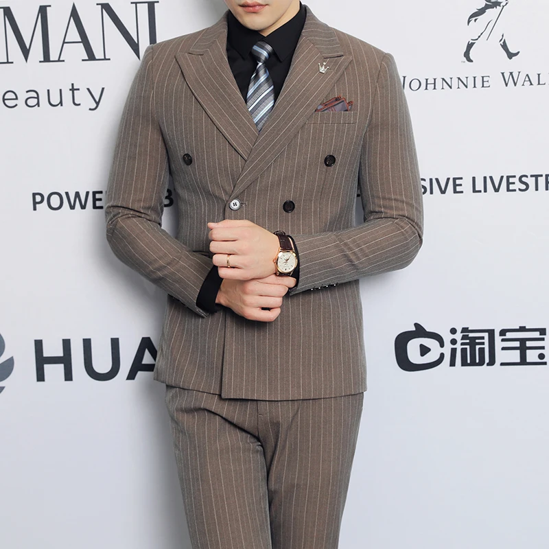 

2025 Men's Trendy Double-Breasted Three-Piece Casual Suit High-Quality Fashionable Business Style New