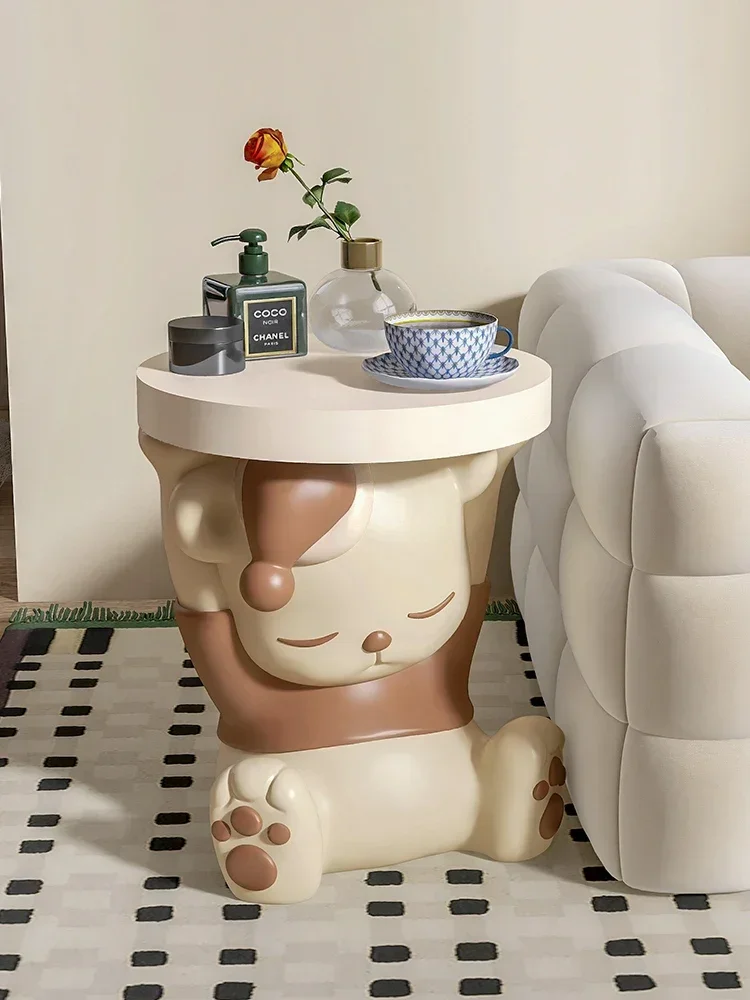

z Cartoon Good Night Bear Statue Living Room Animal Coffee Table Mini Bedroom Bed Table Sofa Creative Corner Side Tables Cabine