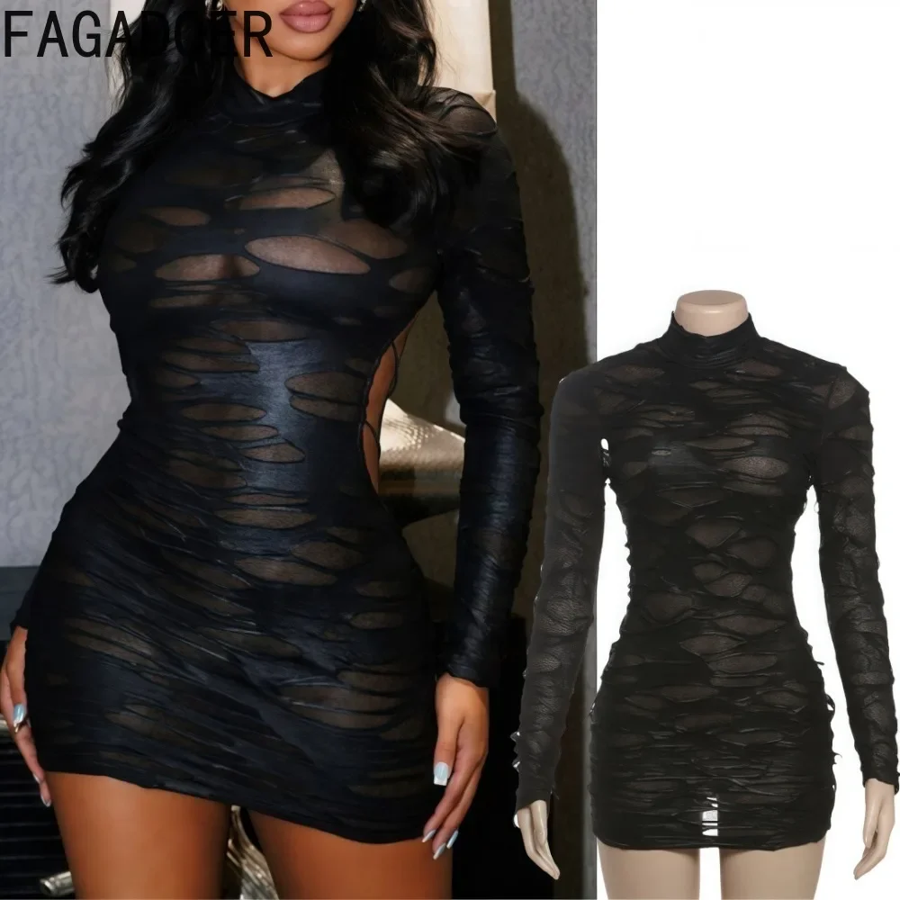 

FAGADOER Sexy Bodycon Mini Dress Women Backless Hollow Out See Through Dresses Hot Girl Party Clubwear Vestidos 2025 Spring New