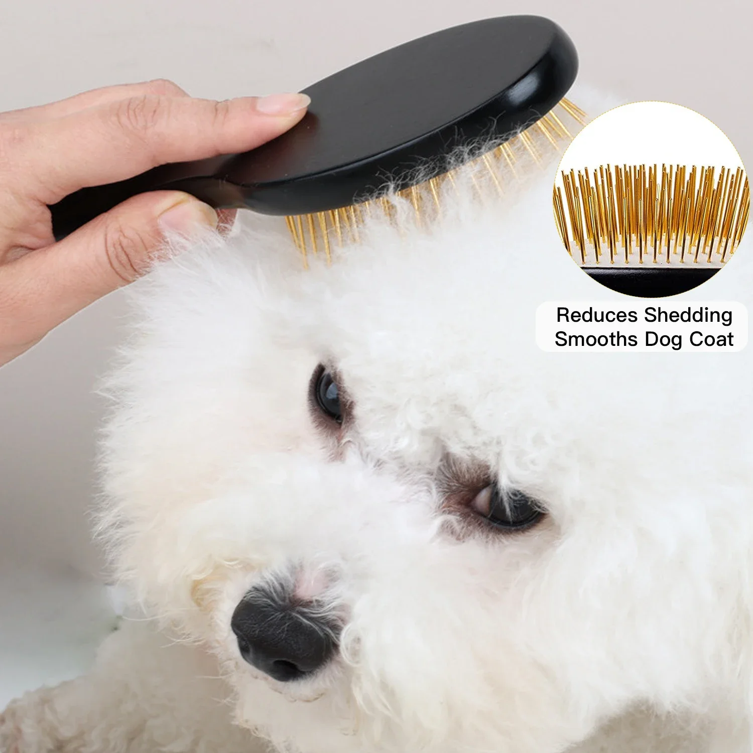 Pet Grooming Detangler Pin Dog Brush for Shedding & Removing Loose Fur, Lightweight Wood with Gold Plated Pins for Long Hair