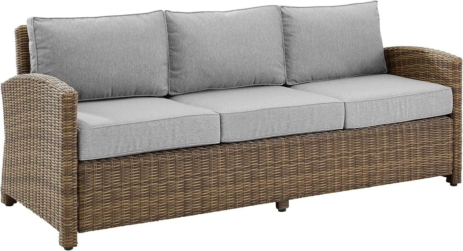 

Outdoor Wicker Sofa, Weathered Brown with Gray Cushions, 31.75"D x 80.5"W x 32.5"H