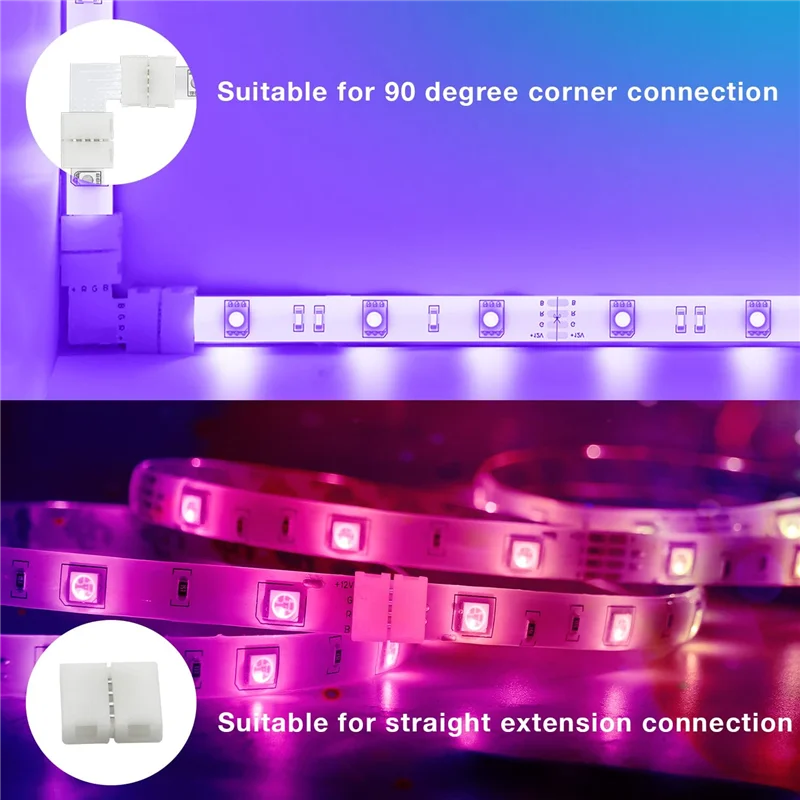 ABAE-1Set LED Strip Connector Kit For 5050 10Mm 4Pin L Shape 4-Pin LED Connectors White