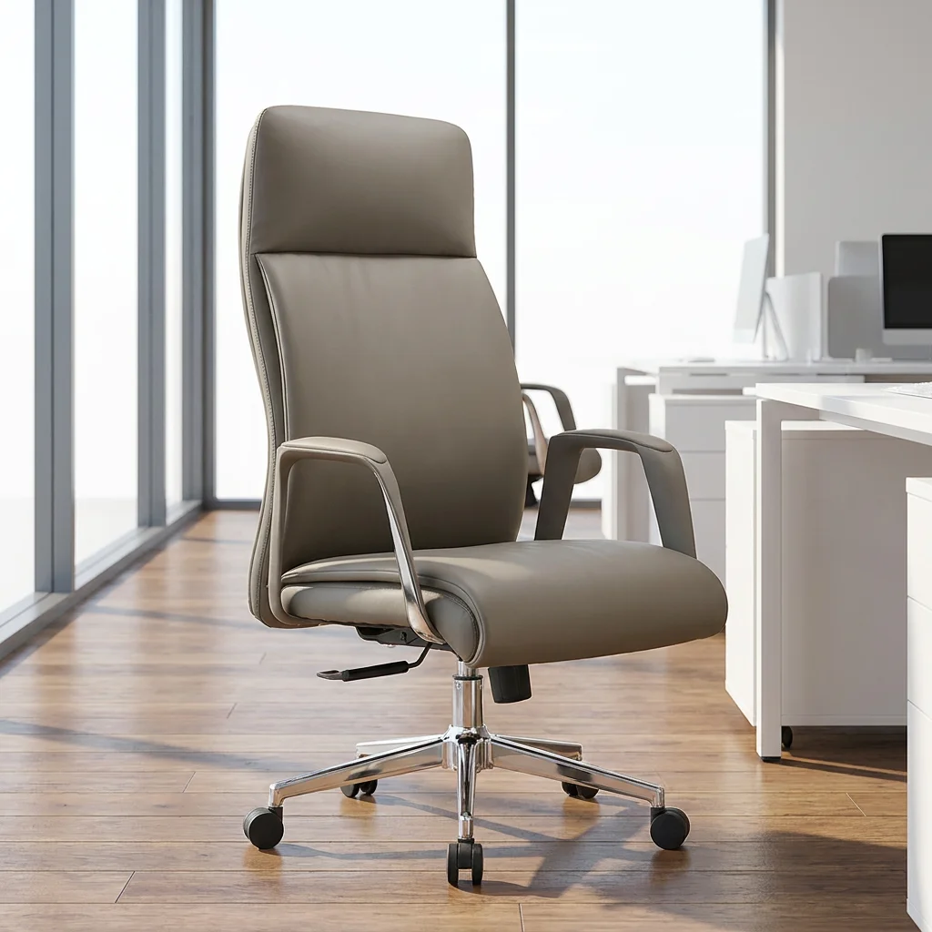 Italian Design Minimalist High-back Leather Desk Chair Chrome Base Swivel Executive Modern Executive Office Chair