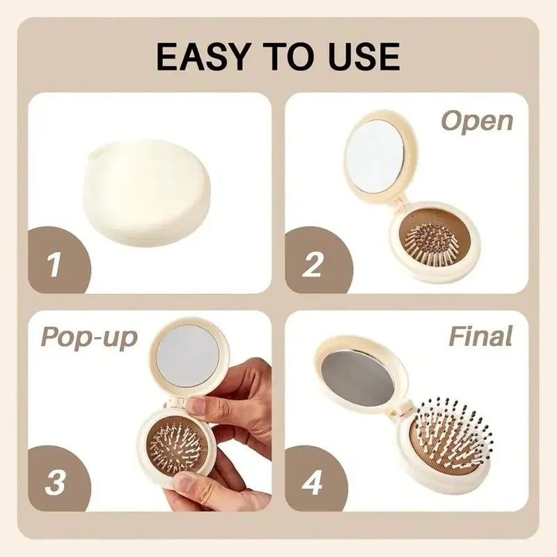 Mini folding air cushion massage comb set, the mirror design is light and portable, and it is a must-have for travel.