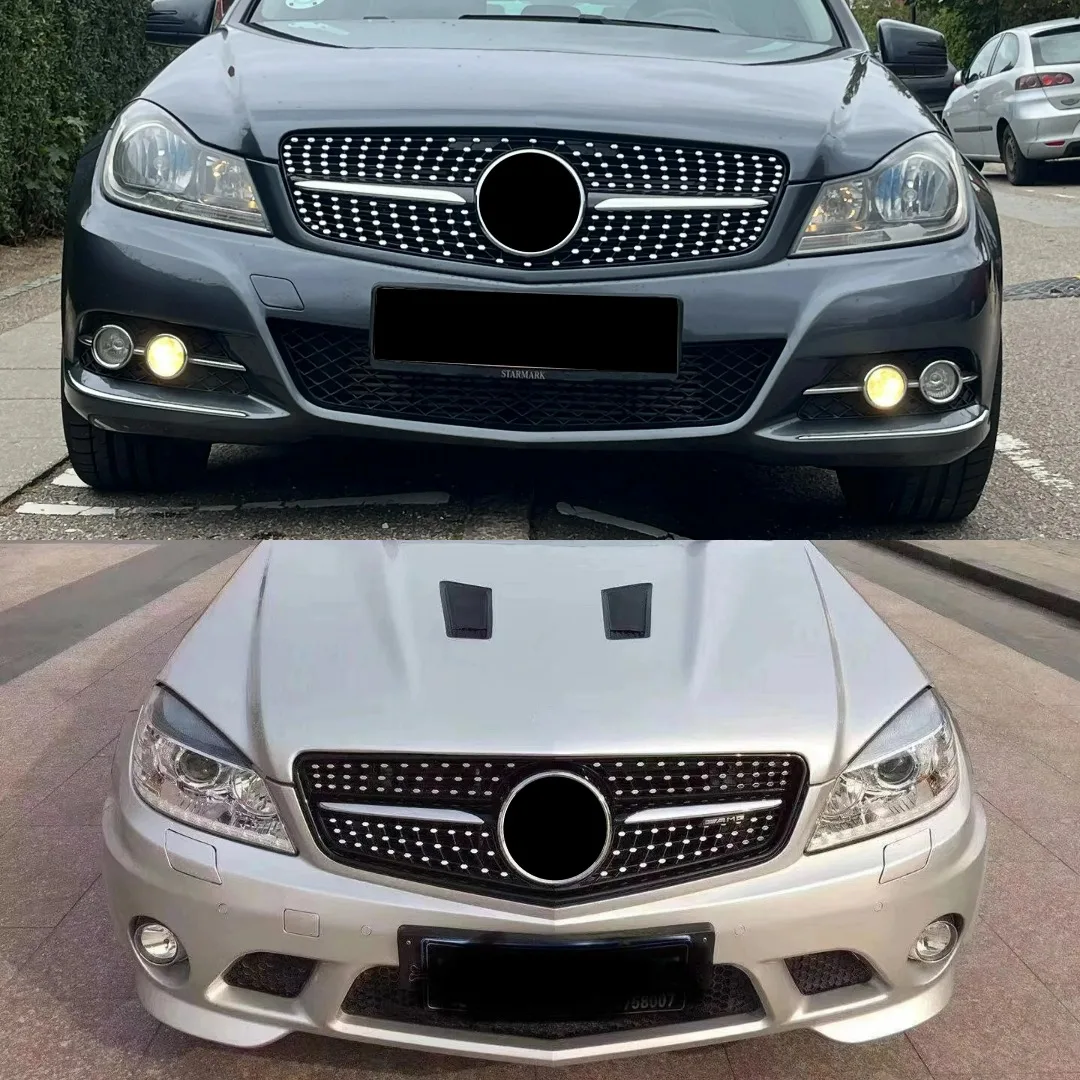 Front Bumper Grille Grill Tuning Accessories For Mercedes Benz C Class W204 2007-2014 C180 C200 C250 C300 AMG GT Diamond Style view 2