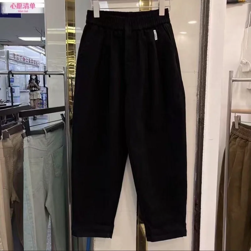 Nuevos pantalones informales de cintura alta para primavera y otoño, modernos y versátiles, cintura elástica, pantalones adelgazantes de nueve puntos