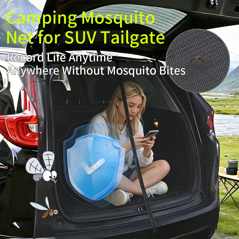 5Pcs SUV Anti‑Mosquito Sun Shade Mesh Kit, Trunk Side Door Car Screen Curtain, Breathable Net Cover for Camping Road Trip