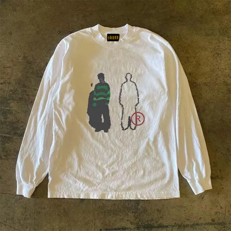 Heavyweight 310gsm Pure Cotton Long Sleeve T-Shirt American Retro Oversize Streetwear Versatile Comfortable Breathable round ...