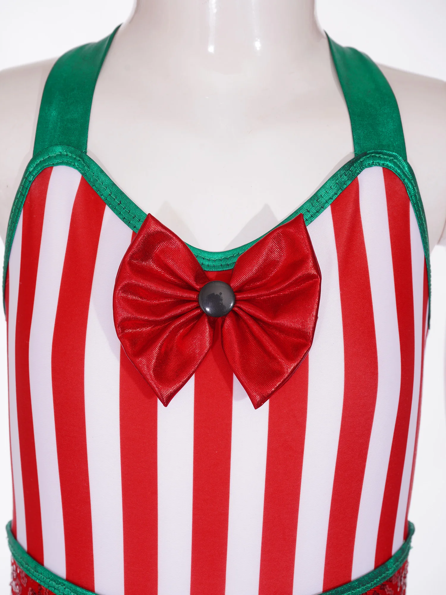 عيد الميلاد الاطفال الفتيات قصب الحلوى زي بذلة أكمام الترتر الرقص Unitards الجمباز عيد الميلاد مرحلة الأداء Dancewear