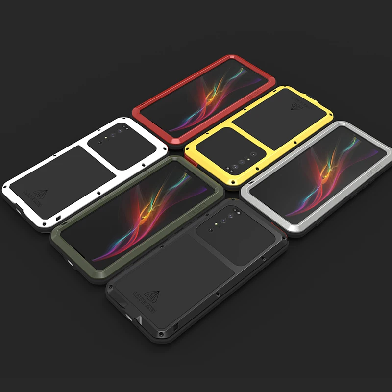 Love Mei Phone Cases for Sony Xperia 1 5 10 II Military Grade Metal Protective Case Silicone Shockproof Dustproof Cover