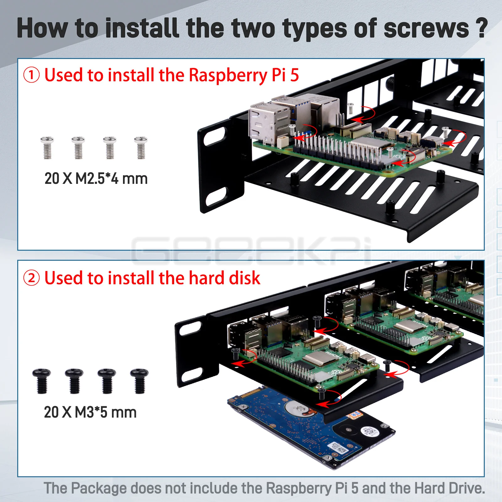 1U Rack Mount for Raspberry Pi 5/4B/3B+ Removable Steel Bracket 19 Inch 5 Slots