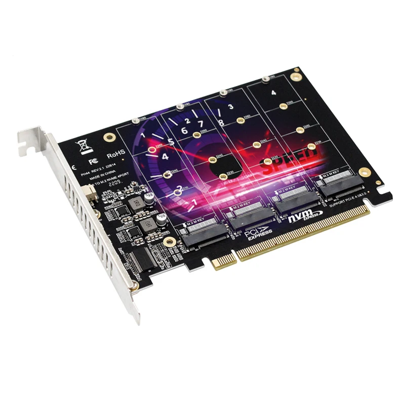 NEUER NVME-Erweiterungskartenadapter 4x 64 Gbit/s M.2 NVME SSD M Key PCI-E Split Card Riser PCI Express 4.0 X16 auf 4 Port NVME Raid-Karte