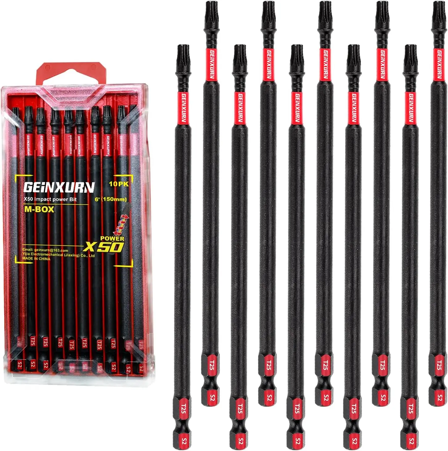 10-Piece T25 Impact Tough Magnetic Screwdriver Bit Set, #25 Torx Head Power Bits, S2 Alloy Steel Star Bits with Storage M-Box