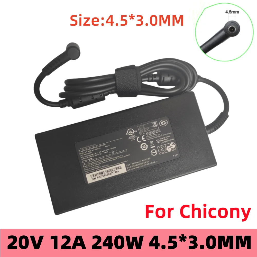 A17-240P1A 240W 20V 12A 4.5*3.0MM Laptop Charger for MSI Delta 15 15 A5EFK 15001 GS66 GF66 GF76 GL66 GL76 A20-240P2A Ac Adapter