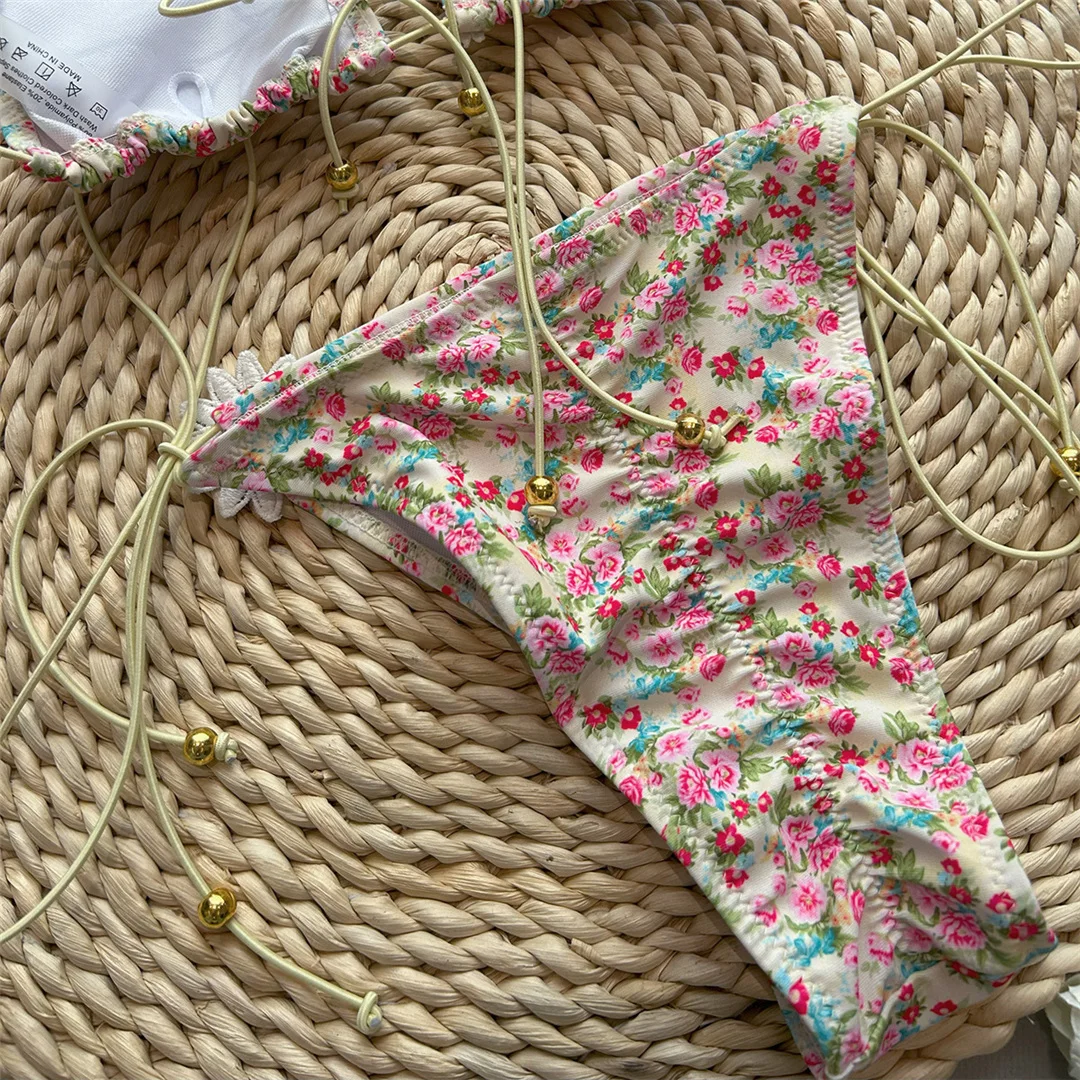 Blumenmuster Zweiteiliger Bikini-Set Damen-Badeanzug Frauen-Bademode Scrunch Butt Badeanzug 2026 V6888 – Detail 12