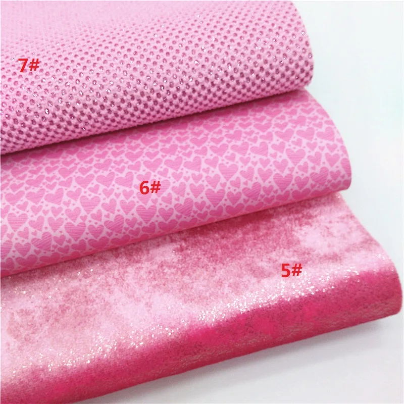 Pink Glitter Leather Sheets Suede Mesh Glitter Leather Hearts Printed Smooth Leather Litchi DIY Craft Sheets Mini Rolls W363