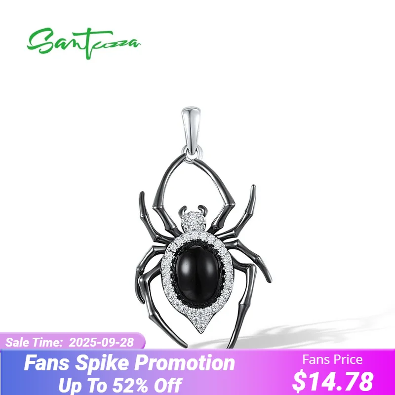 

SANTUZZA Pure 925 Sterling Silver Pendant For Women White Cubic Zirconia Agate Black Plating Spider Animal Creative Fine Jewelry