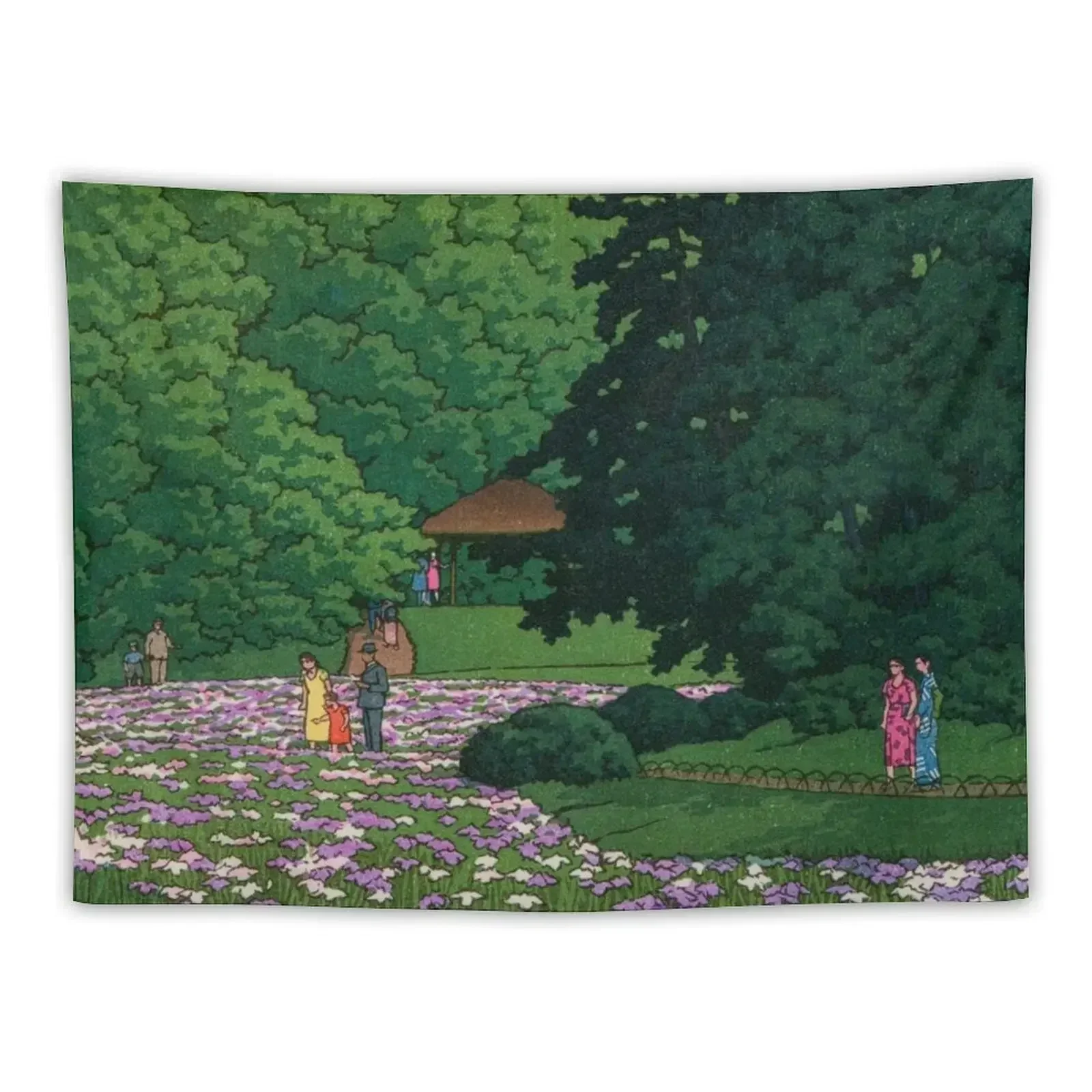 

Iris Garden at Meiji Shrine, Tokyo Japanese Woodblock Print Vintage East Asian Art by Kawase Hasui Tapestry