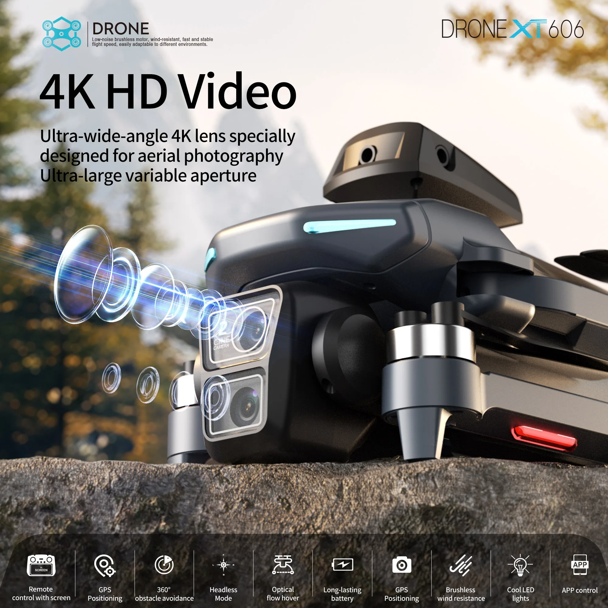 레노버 XT606 GPS 드론 4K 3축 PTZ 듀얼 카메라 장애물 회피 브러시리스 모터 5G WIFI 3KM RC 쿼드콥터 장난감 선물
