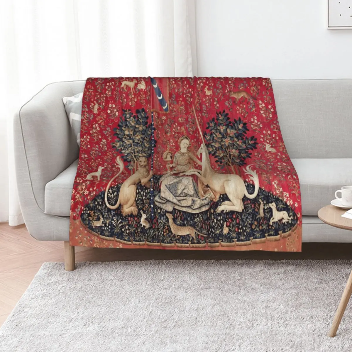 Lady and Unicorn Medieval Tapestry Five Senses - Sight Throw Blanket Flannel warm for winter Soft Big Sofas Blankets