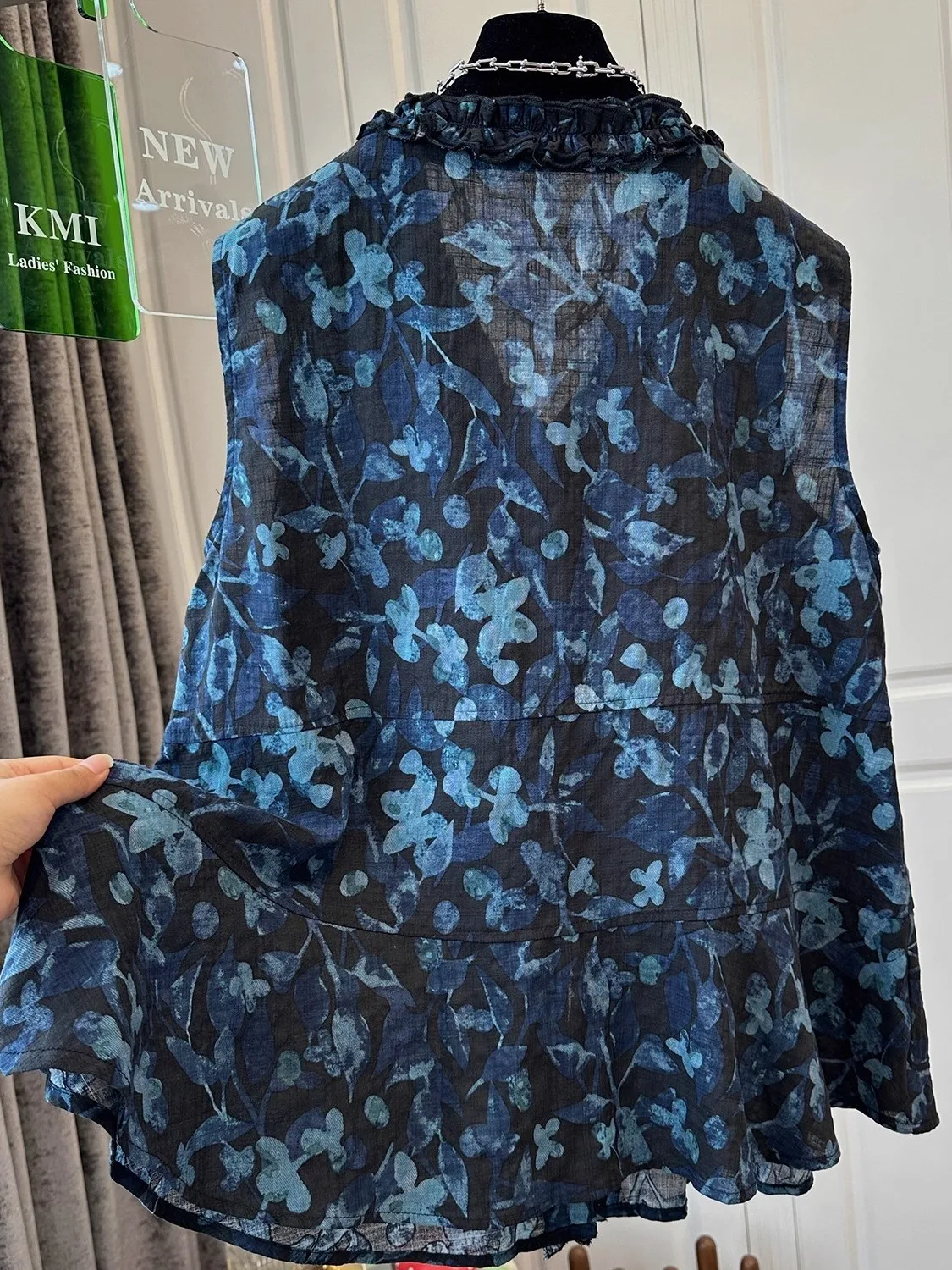 Luźna kamizelka damska z kwiatowym wzorem, dekolt w serek, letnia, modna, w stylu vintage, swobodna, top z efektem drapowania, designerski hit, na cel...