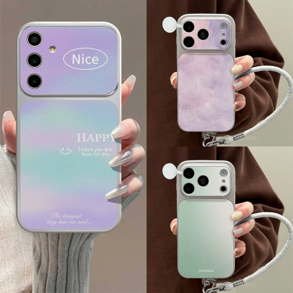 Ins Macaron Colors Phone Case For Samsung S26 Ultra Faux Leather S26 Plus S25 Ultra S24 S23Ultra A56 A36 A26 TPU Shockproof Case