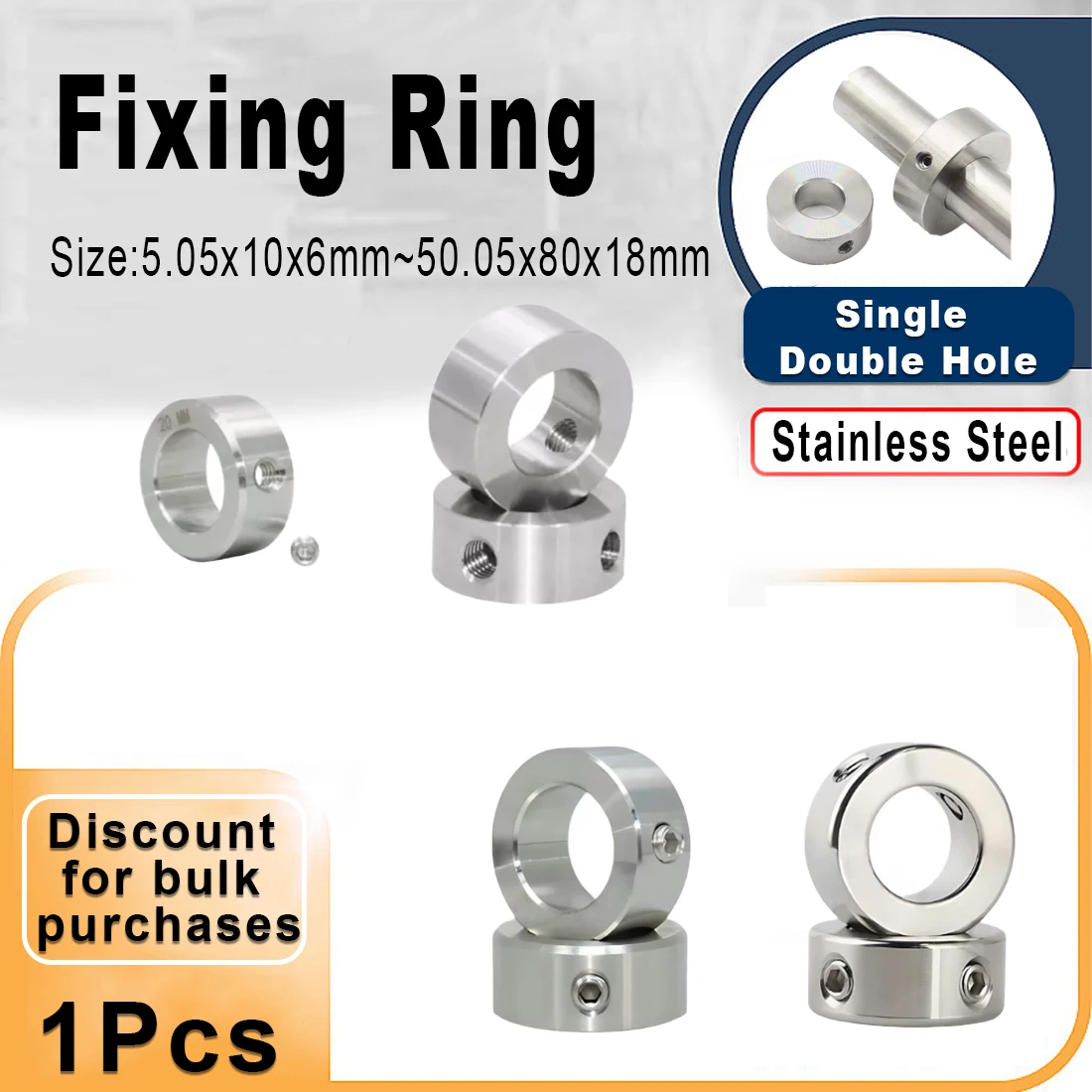 Stainless Steel Shaft Collar, 304 Stainless Steel Limit Ring, Solid Steel Metric Clamping Shaft Collar Diameter 5.05 Mm~50.05mm