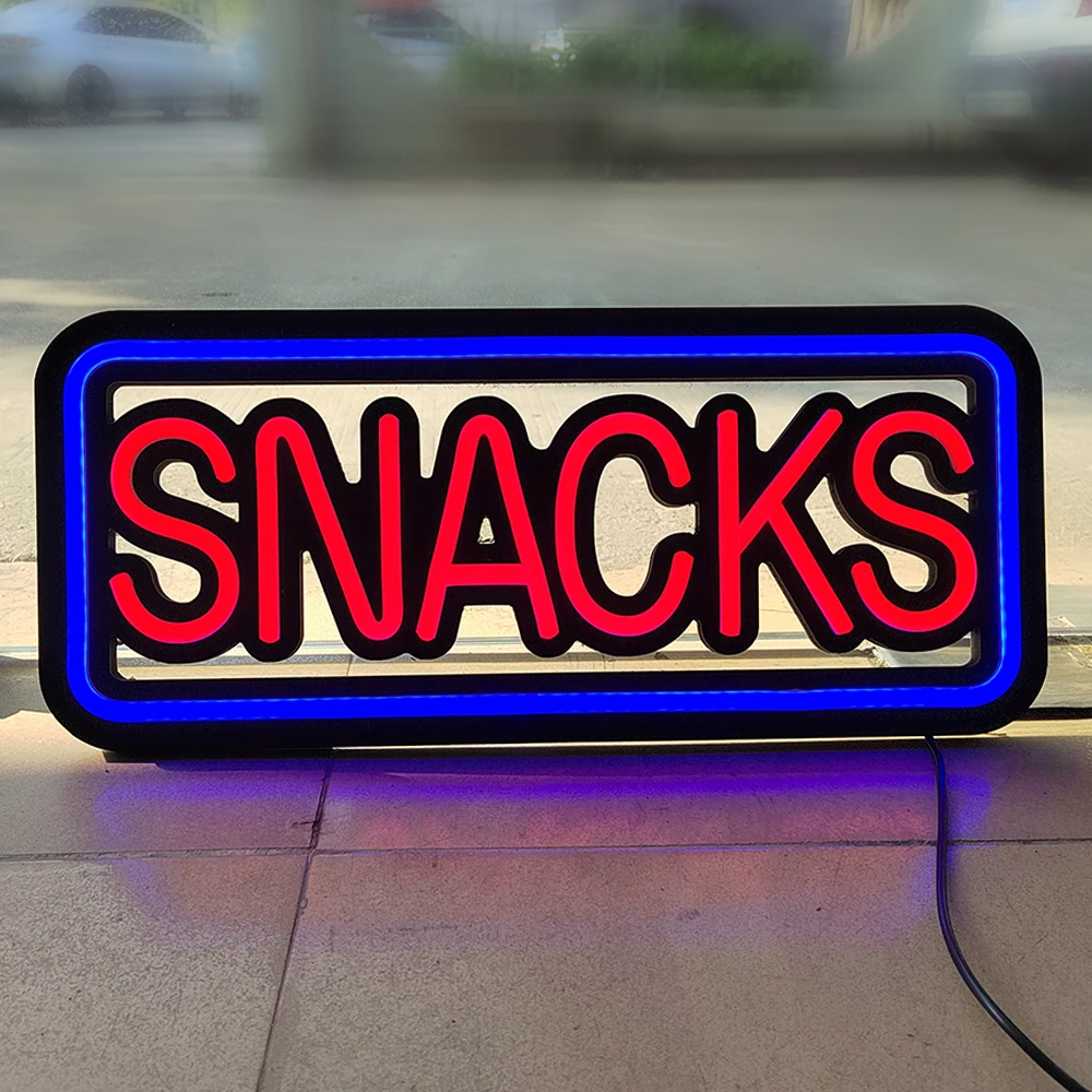 LED Neon SNACKS Sign Ultra Bright Silicone Plastic Black Backboard Open Sign for Beer Bar Cafe Store Shop Deli Window  Wall Use