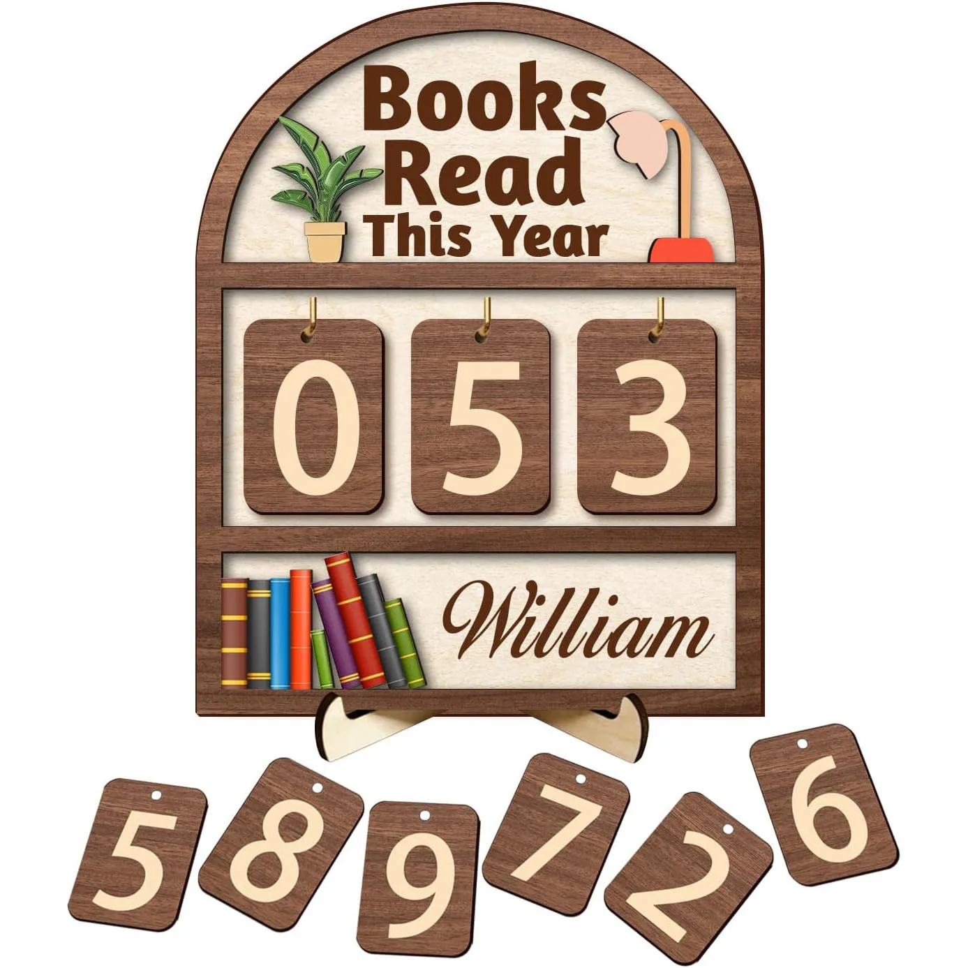 Custom Name Wooden Yearly Read Tracker Reading Challenge for School Library Bookshelf Decor Bookworm Book Lovers Christmas Gift