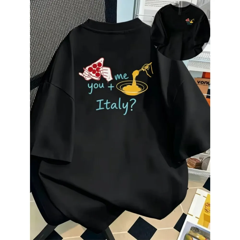 Men Women's Italian Cuisine Graphic T-Shirt - You + Me = Italy Pasta & Wine PrintCrew Neck Top Spring Summer Tee Italian T Shirt