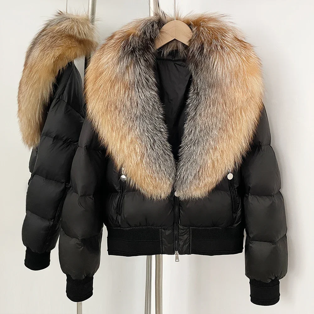 Femmes réel fourrure blanc duvet de canard manteau chaud nouveau réel col de fourrure de renard doudoune épaisse fourrure naturelle hiver veste de survêtement pour femme