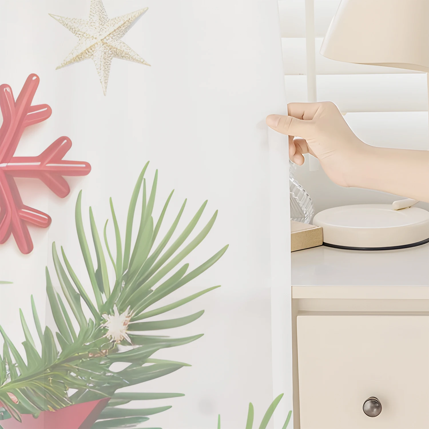 1 buah gorden kantong cetak Natal putih-tirai jendela tipis untuk ruang tamu, belajar, kamar tidur-Dekorasi rumah meriah