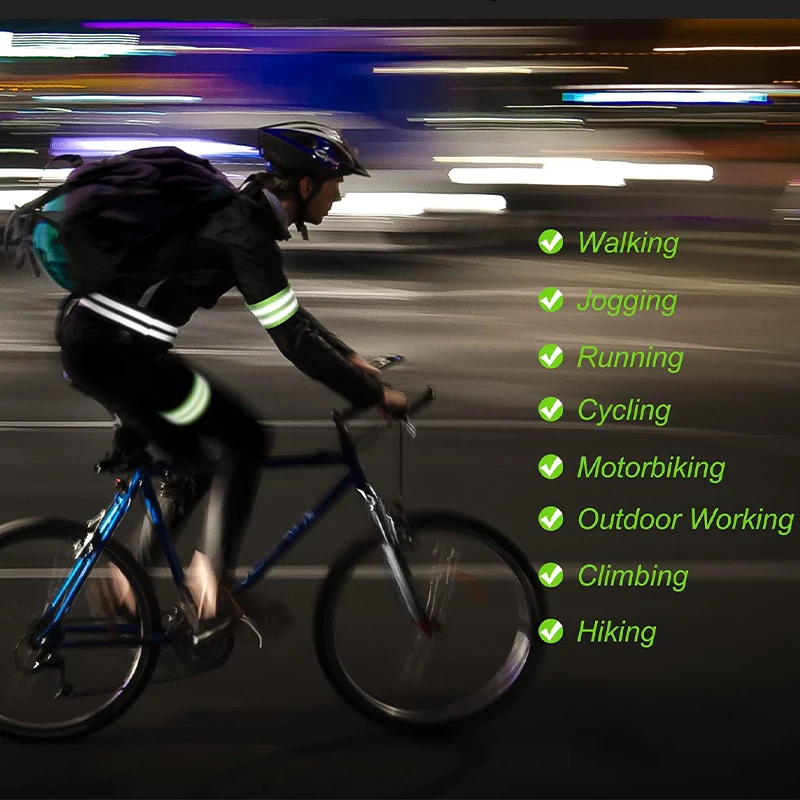 أربطة عاكسة، حزام معصم عاكس، أشرطة شريط عاكسة للسلامة، للمعصم، الذراع، الكاحل، الساق، المشي الليلي، ركوب الدراجات.