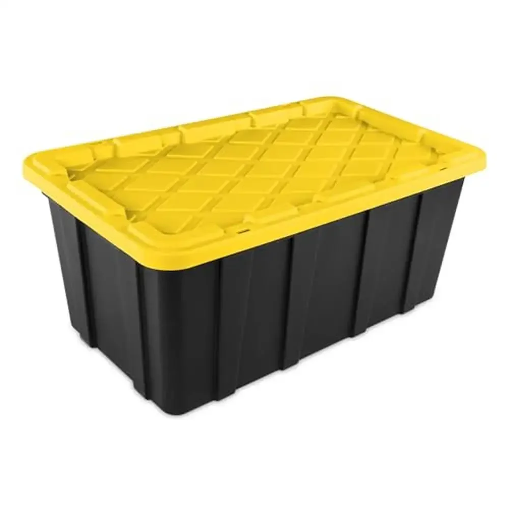 Industrial Stackable Storage Bin with Snap-Fit Lid Garage Basement & Attic Storage Black Base and Yellow Lily Lid Durable and