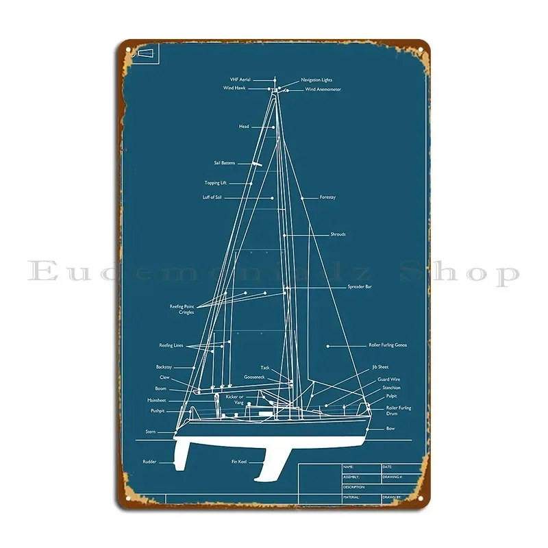 Sailing Yacht Blueprint Metal Signs Rusty Plaques Design Living Room Party Plates Tin Sign Poster