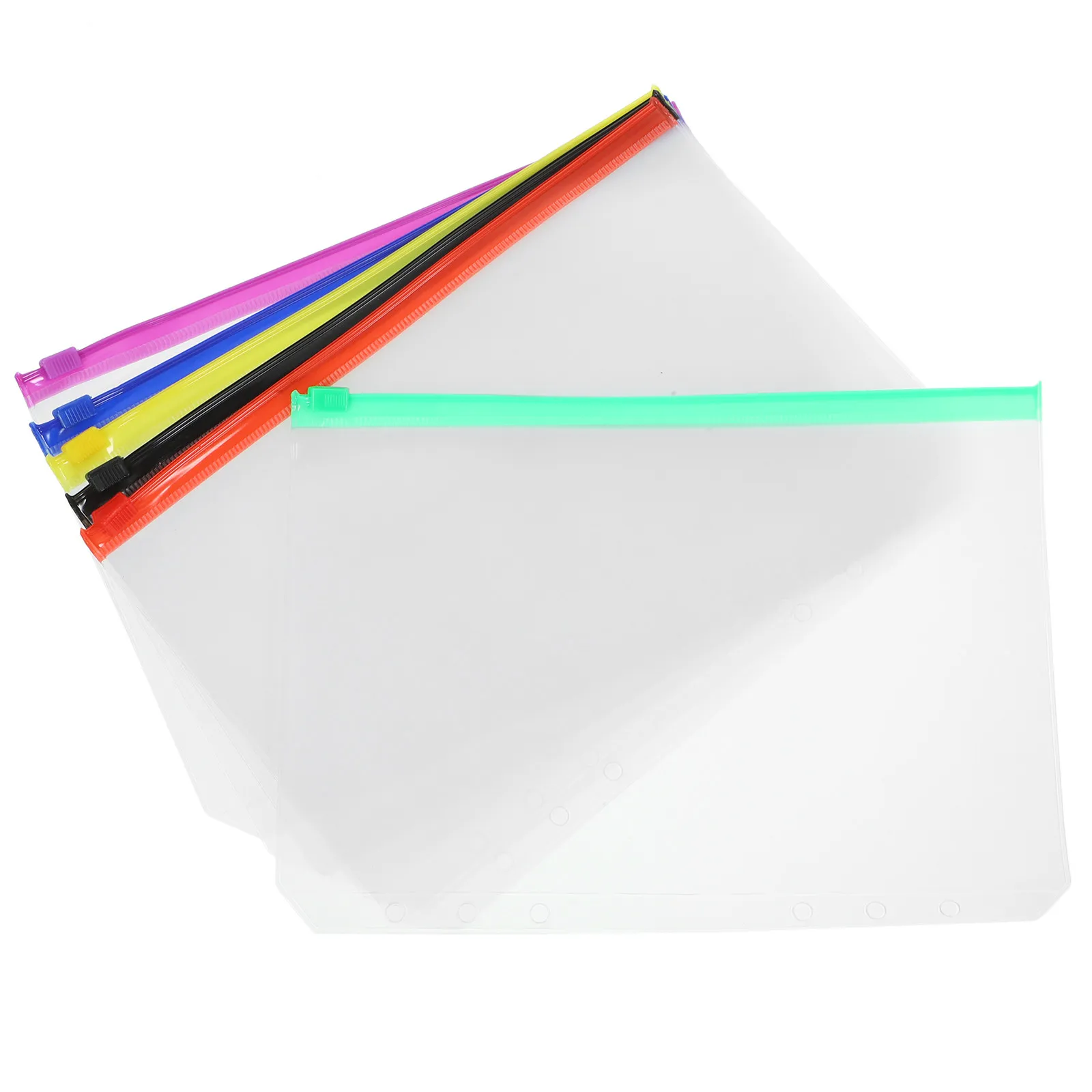 

12Pcs Reusable Binder Zip Pouch A5 Size 6-Ring Compatible Loose Leaf Storage Pocket PVC Document Organizer Zip Bag Stationery