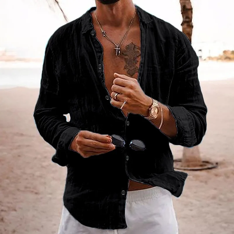2026 Men's Cotton Linen Shirts Top Simple Laple Solid Man Shirts Tops Comfortable Loose Casual Holiday Shirts for Men Blouses
