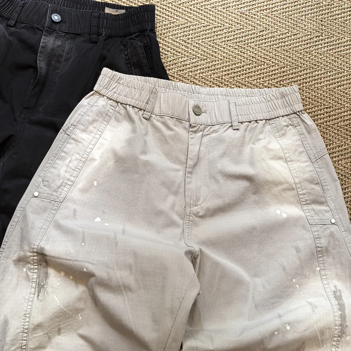 Amekaji Wear Splash-Ink Distressed Dirty Pants Wide-Leg Summer Baggy Overalls Men