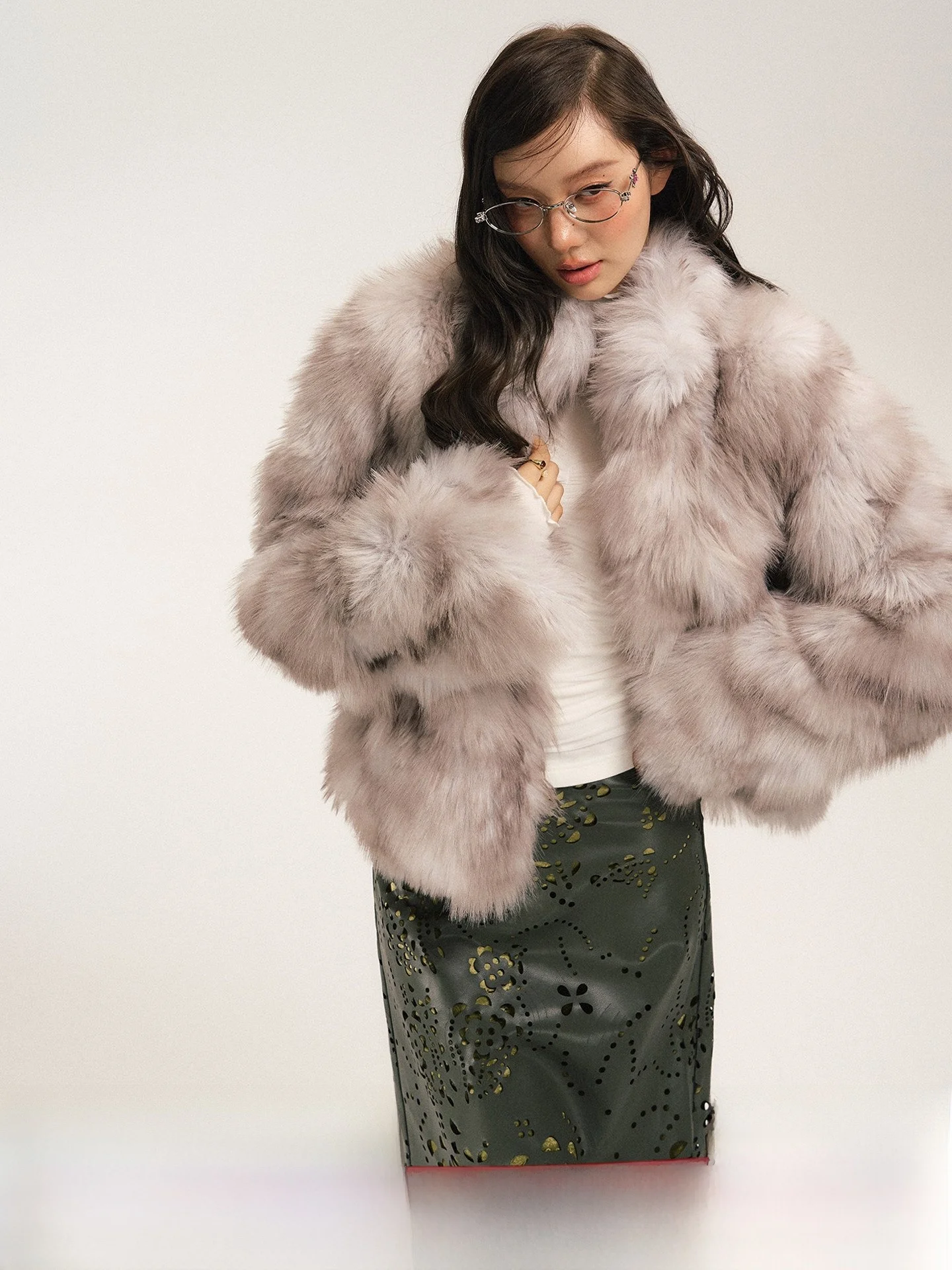 

SASSY MOODY Vintage High nce Fur Stand Collar Warmth Environmental Protection Leather Coat Evening Daily Youth W...