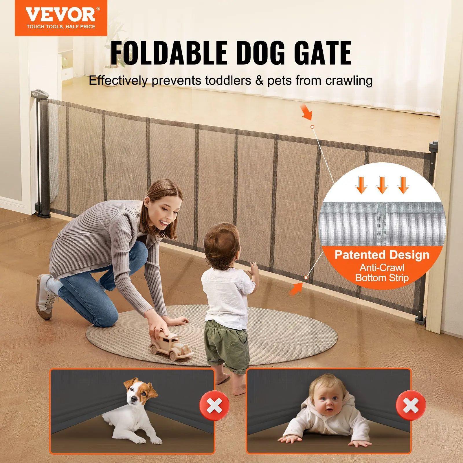 Retractable Baby Gate, 34.2" Tall Mesh Baby Gate, Extends up to 116.1" Wide Retractable Gate for Kids or Pets, Retractable Dog