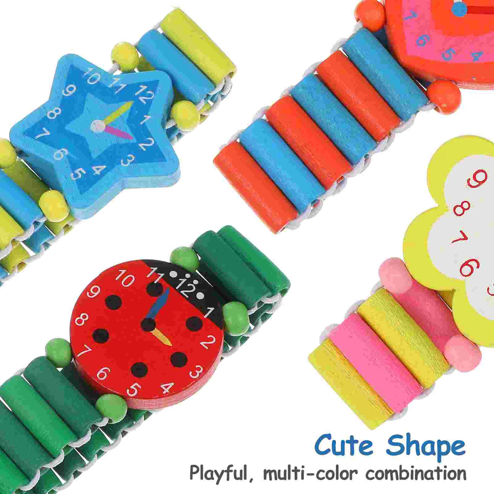 4 Pcs Watch Straps Cartoon Toy Wooden Band Wrist Kids Wristband Creative Wristwatch Child