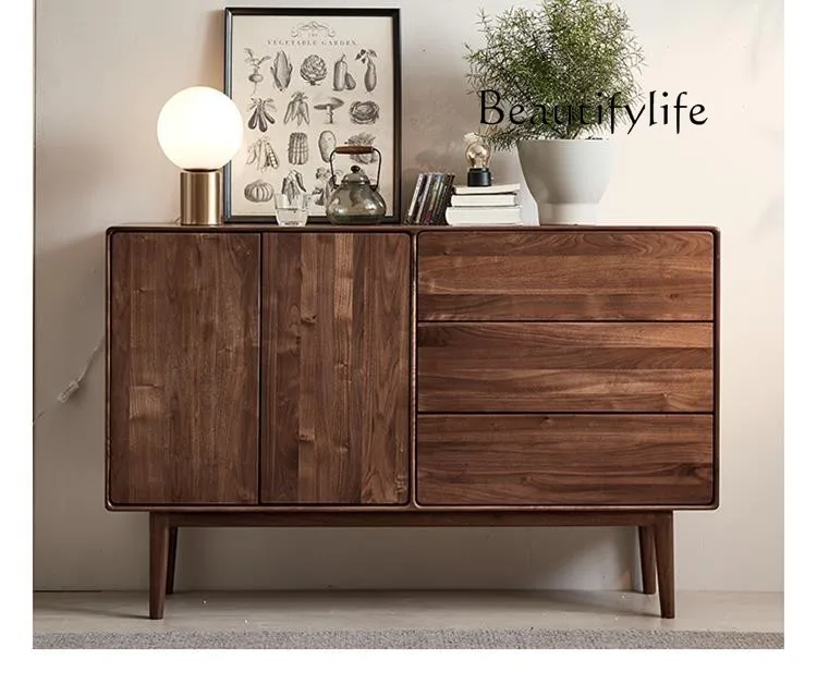 

Retro Style North America Black Walnut Solid Wood Sideboard Modern Silent Style Living Room Storage Locker