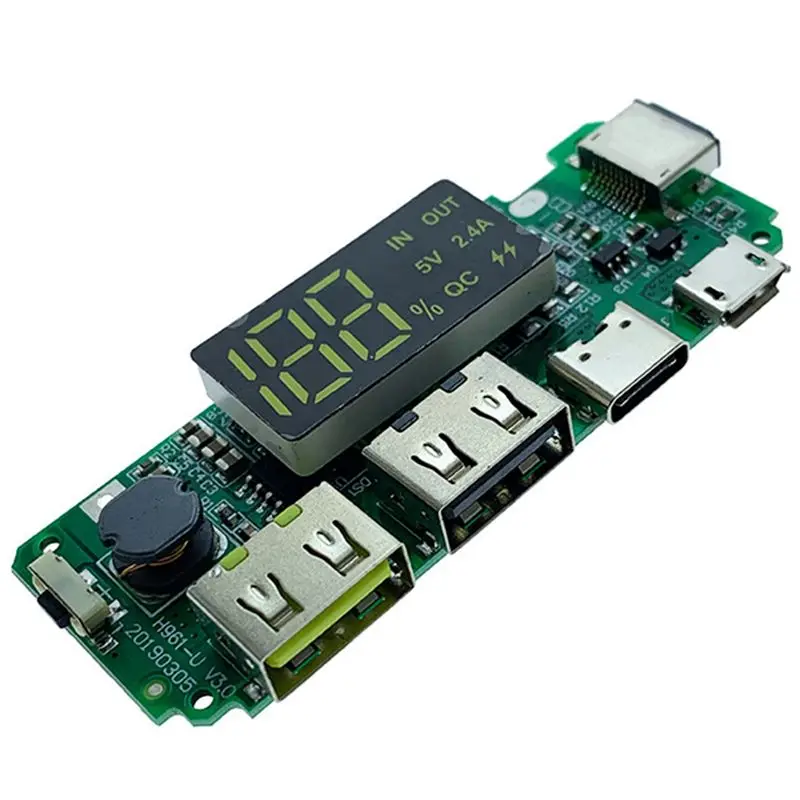 AS62 LED Dual USB 5V 2.4A Micro/Type-C USB Mobile Power Bank 18650 Charging Module Lithium Battery Board 4Pcs