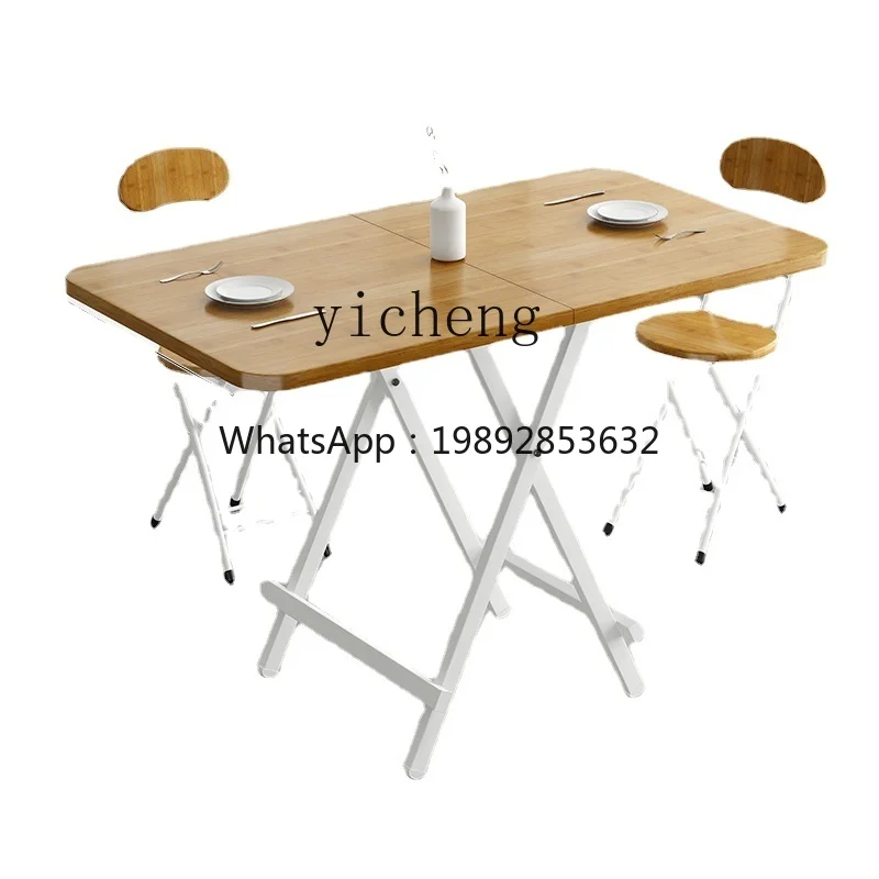 ZZ YY Folding Table Small Apartment Dining Table Black Household Conference Table