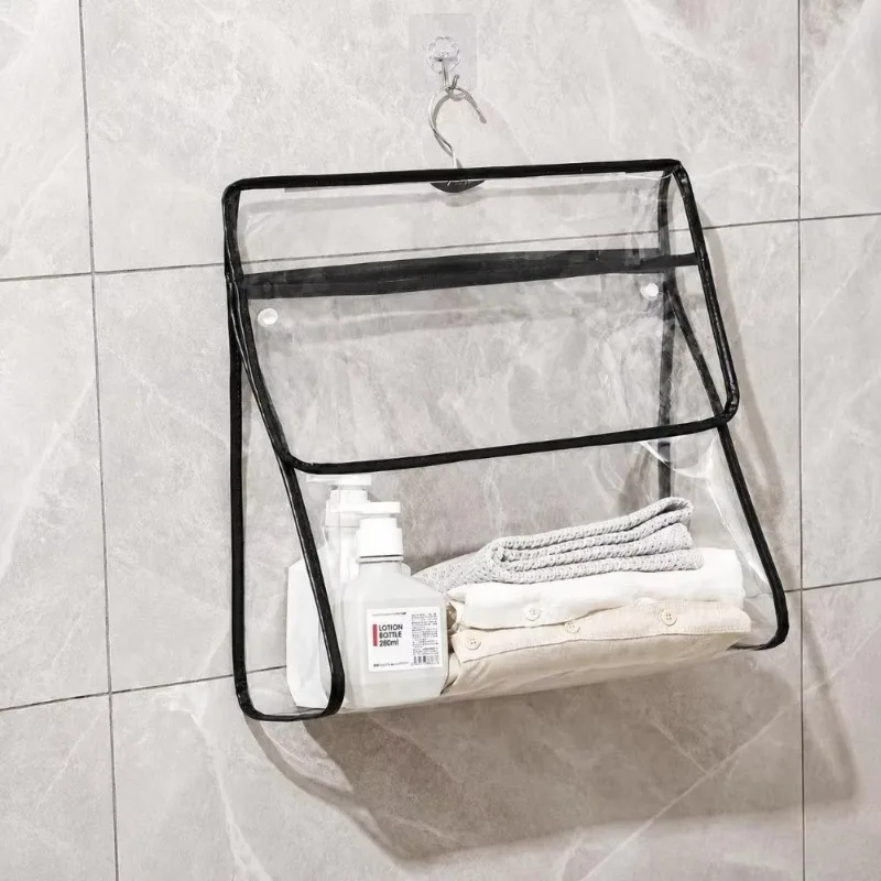 Waterproof Hanging Clothes Bag Transparent Large Capacity Bathroom Storage Bag Touchscreen Phone Pocket Shower Clothes Organizer