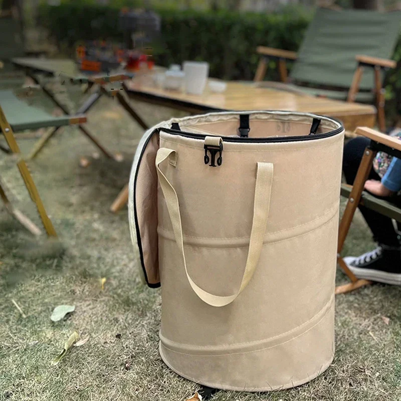 

Home Camping Trash Can Pop-Up Circular Storage Pail Canvas Foldable Recycling Bin Outdoor Garbage Garden Yard Garbage Bag New