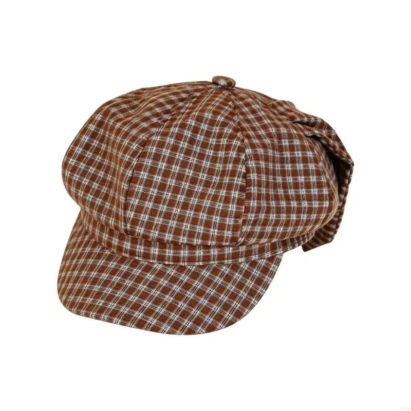 Fashion Cap with Plaids Pattern Short Brims Long Ear Painter Hat for Women