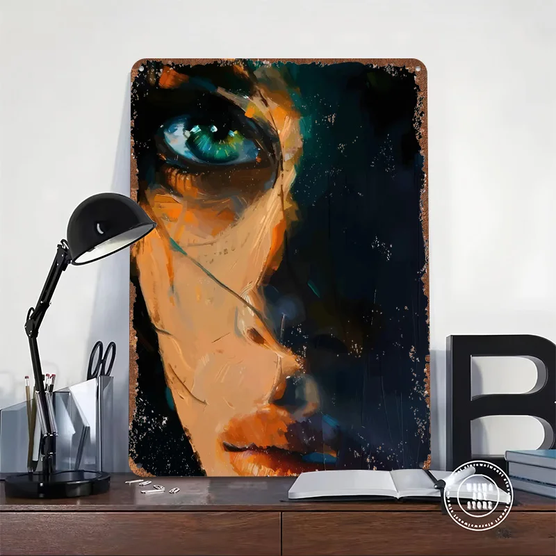 Abstract Portrait With Emerald Eye Printed Poster Customized Wall Art Retro Vintage Metal Tin Signs for Home Decoration Garage