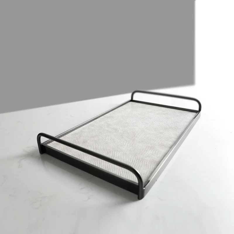 Metal Decorative Tray Leather Storage Tray Modern Minimalist Living Room Coffee Table Desk Organizer Home Decoration Storage - view 2